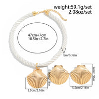 Thumbnail for Boho Gold Silver Plated Shell Pendant Necklace Earrings Set - ArtGalleryZen