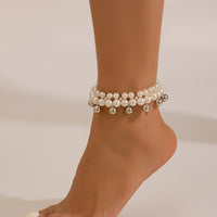Thumbnail for Boho Gold Silver Tone Ball Tassel Pearl Chain Anklet - ArtGalleryZen