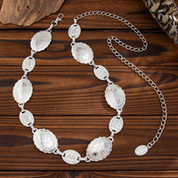 Thumbnail for Boho Gold Silver Tone Carved Flower Oval Disk Waist Chain - ArtGalleryZen