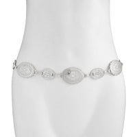 Thumbnail for Boho Gold Silver Tone Carved Flower Oval Disk Waist Chain - ArtGalleryZen