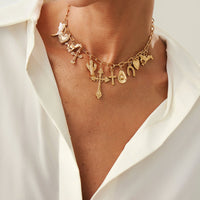 Thumbnail for Boho Gold Tone Cross Cactus Cowboy Hat Charm Necklace - ArtGalleryZen