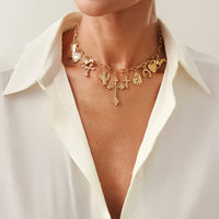 Thumbnail for Boho Gold Tone Cross Cactus Cowboy Hat Charm Necklace - ArtGalleryZen