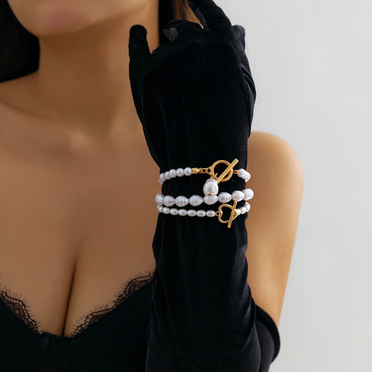 Boho Heart Shaped Toggle Clasp Stackable Pearl Chain Bracelet Set - ArtGalleryZen