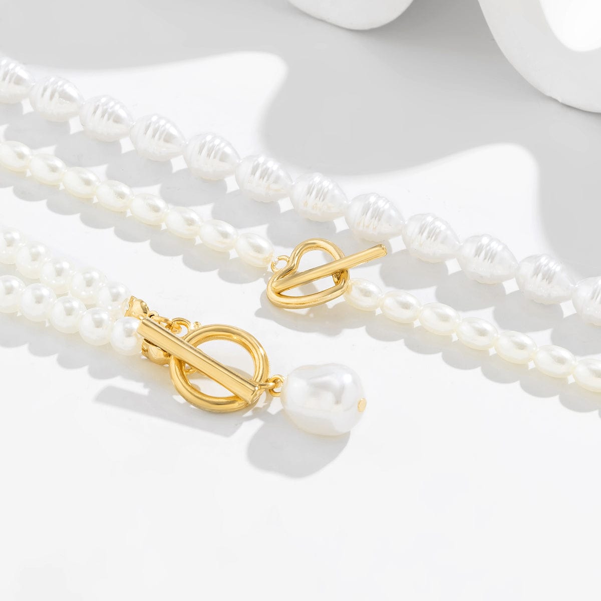 Boho Heart Shaped Toggle Clasp Stackable Pearl Chain Bracelet Set - ArtGalleryZen