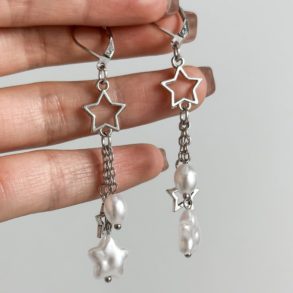 Boho Hollow Star Pearl Tassel Earrings - ArtGalleryZen
