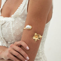 Thumbnail for Boho Irregular Pearl Flower Arm Cuff - ArtGalleryZen