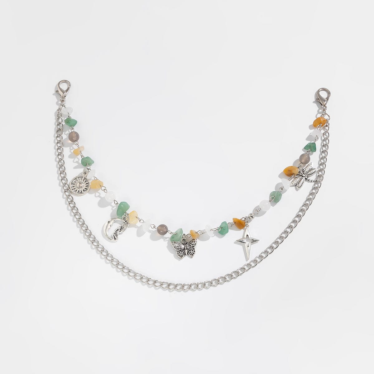 Boho Layered Butterfly Sun Moon Star Charm Turquoise Stone Bag Chain - ArtGalleryZen