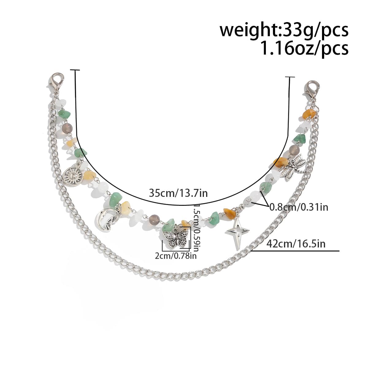 Boho Layered Butterfly Sun Moon Star Charm Turquoise Stone Bag Chain - ArtGalleryZen