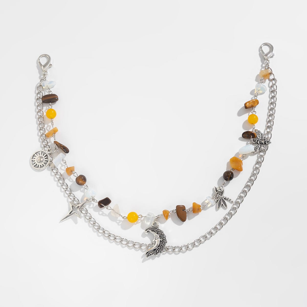 Boho Layered Butterfly Sun Moon Star Charm Turquoise Stone Bag Chain - ArtGalleryZen