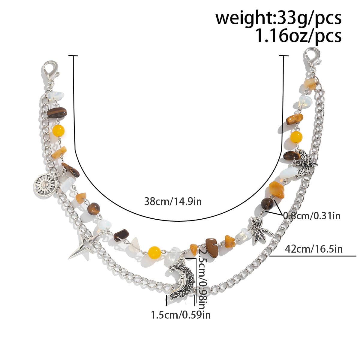 Boho Layered Butterfly Sun Moon Star Charm Turquoise Stone Bag Chain - ArtGalleryZen