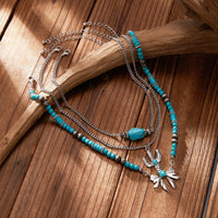 Thumbnail for Boho Layered Cactus Bowknot Pendant Turquoise Chain Necklace Set - ArtGalleryZen