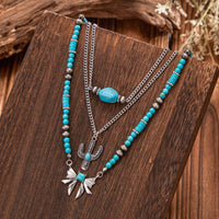 Thumbnail for Boho Layered Cactus Bowknot Pendant Turquoise Chain Necklace Set - ArtGalleryZen