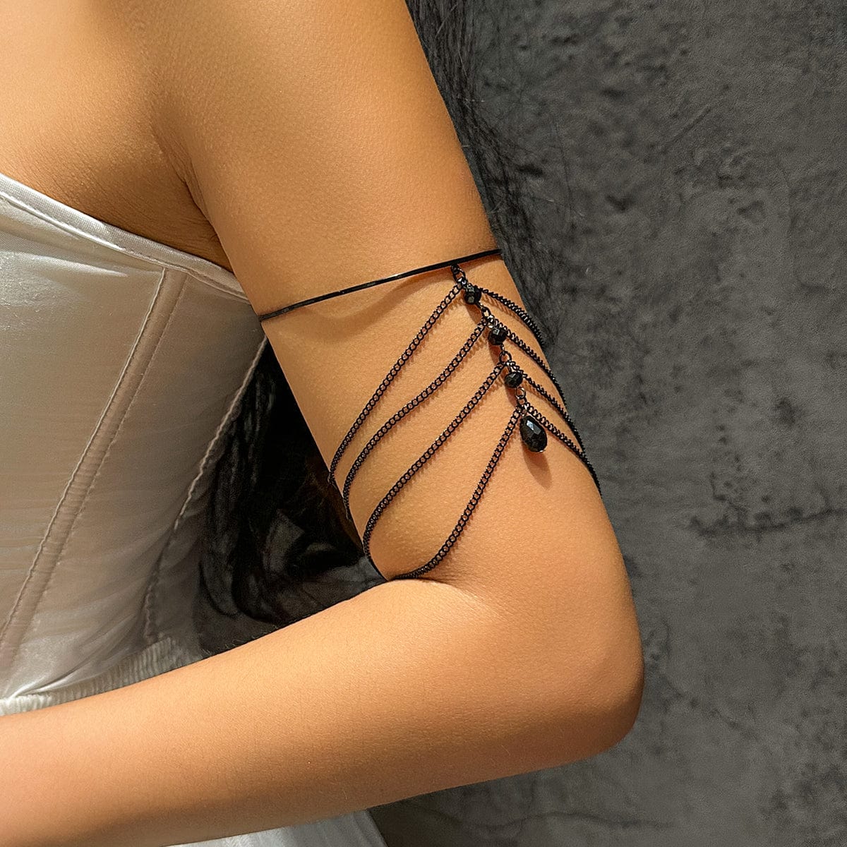 Boho Layered Chain Tassel Crystal Arm Cuff - ArtGalleryZen
