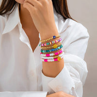 Thumbnail for Boho Layered Colorful Polymer Clay Smile Face Ball Chain Bracelet Set - ArtGalleryZen