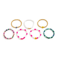Thumbnail for Boho Layered Colorful Polymer Clay Smile Face Ball Chain Bracelet Set - ArtGalleryZen