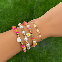 Thumbnail for Boho Layered Colorful Polymer Clay Star Pearl Chain Bracelet Set - ArtGalleryZen