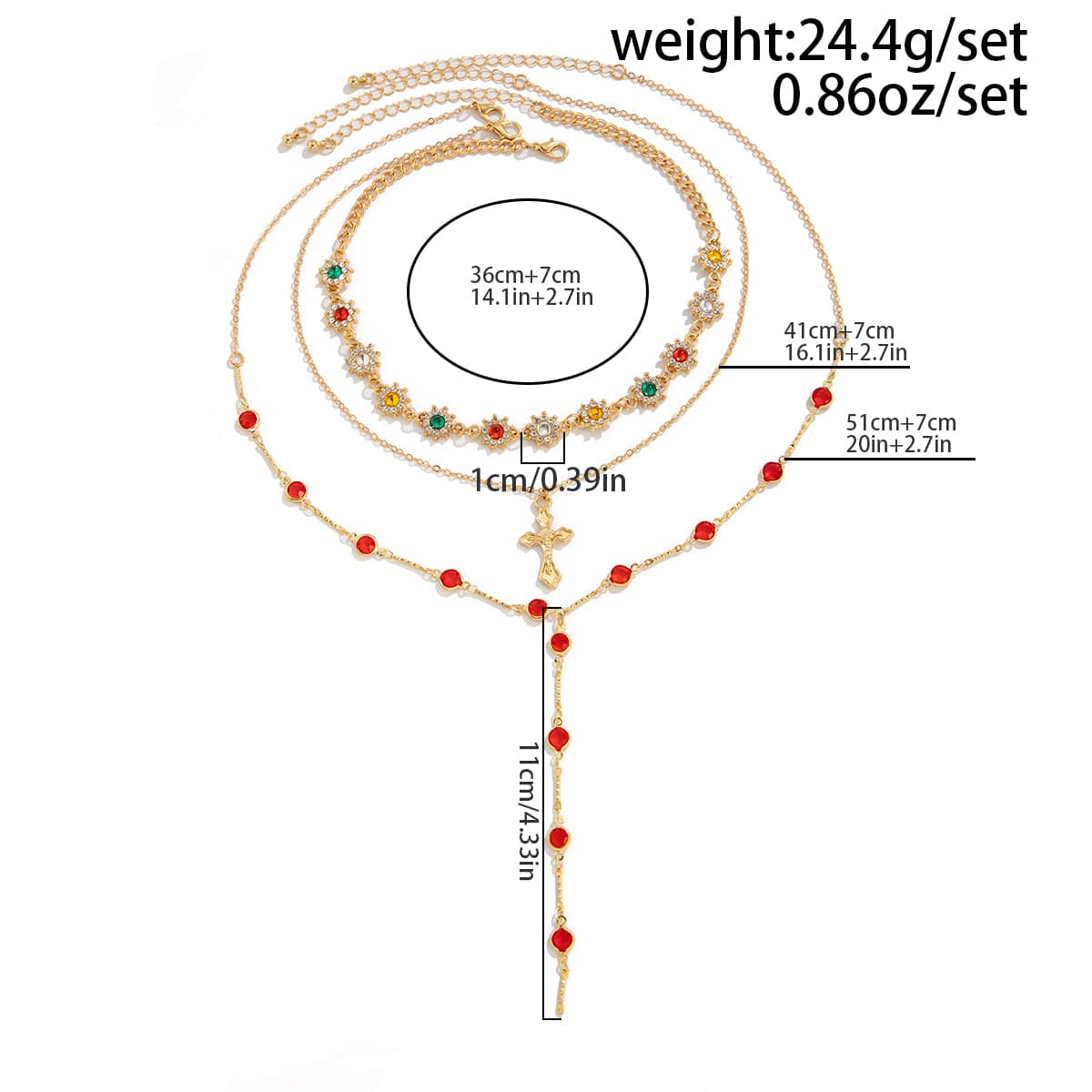 Boho Layered Cross Pendant Rhinestone Crystal Chain Y Necklace Set - ArtGalleryZen