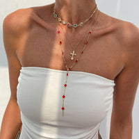 Thumbnail for Boho Layered Cross Pendant Rhinestone Crystal Chain Y Necklace Set - ArtGalleryZen