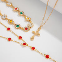 Thumbnail for Boho Layered Cross Pendant Rhinestone Crystal Chain Y Necklace Set - ArtGalleryZen