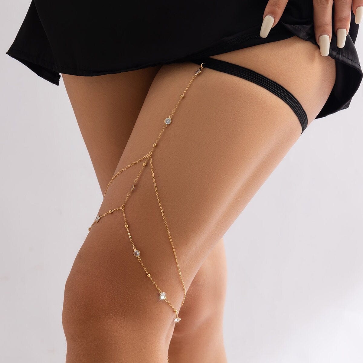 Boho Layered Crystal Inlaid Elastic Saturn Thigh Leg Chain - ArtGalleryZen