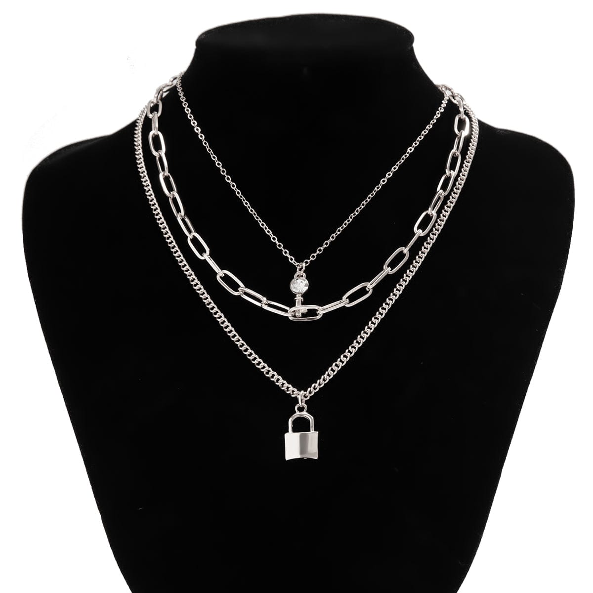 Boho Layered Crystal Key Lock Pendant Choker Necklace - ArtGalleryZen