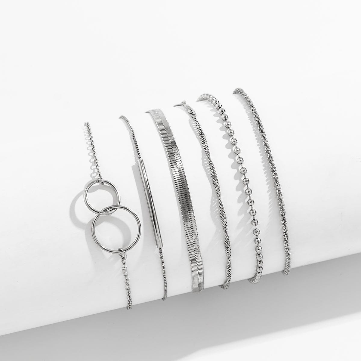 Boho Layered Double Ring Snake Chain Stackable Anklet Set - ArtGalleryZen