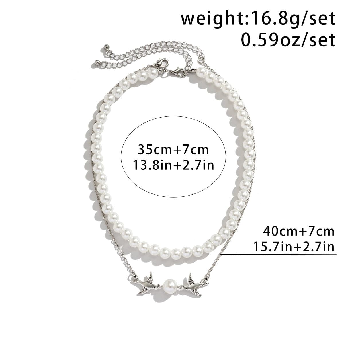 Boho Layered Duo Swift Pendant Pearl Chain Choker Necklace Set - ArtGalleryZen