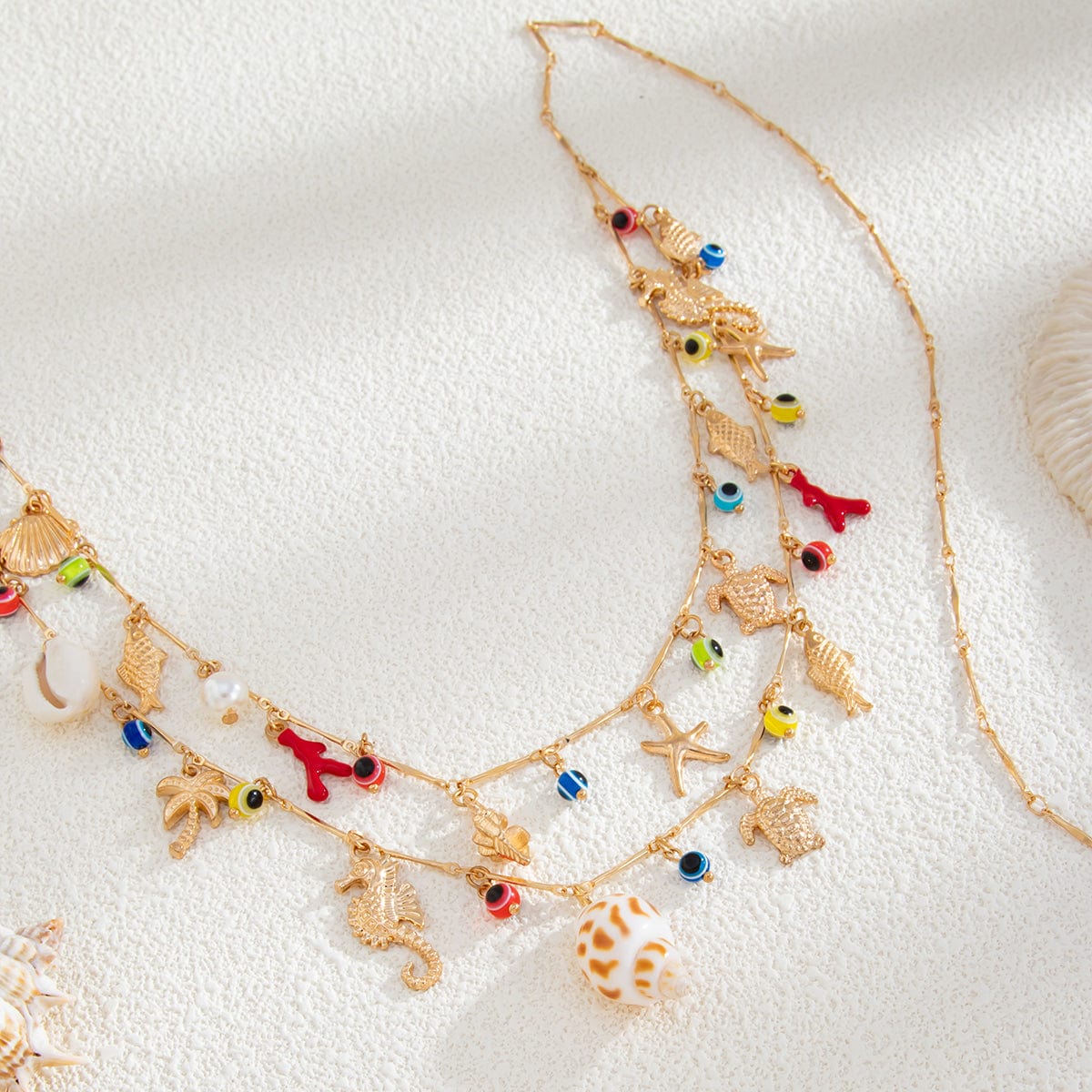 Boho Layered Evil Eye Conch Turtle Starfish Tassel Belly Chain - ArtGalleryZen