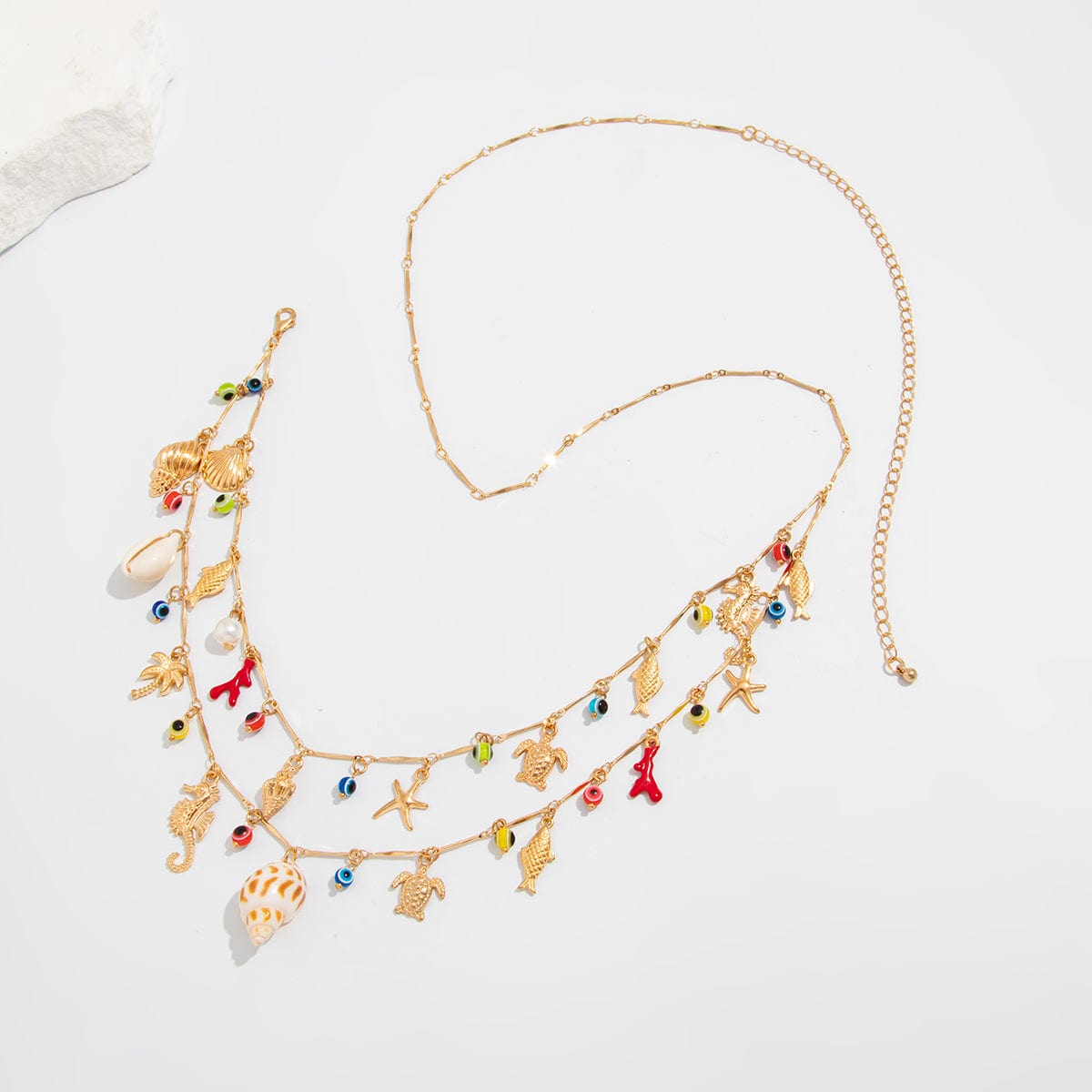 Boho Layered Evil Eye Conch Turtle Starfish Tassel Belly Chain - ArtGalleryZen