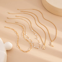 Thumbnail for Boho Layered Flower Boot Pendant Pearl Chain Necklace Set - ArtGalleryZen