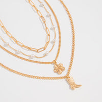 Thumbnail for Boho Layered Flower Boot Pendant Pearl Chain Necklace Set - ArtGalleryZen