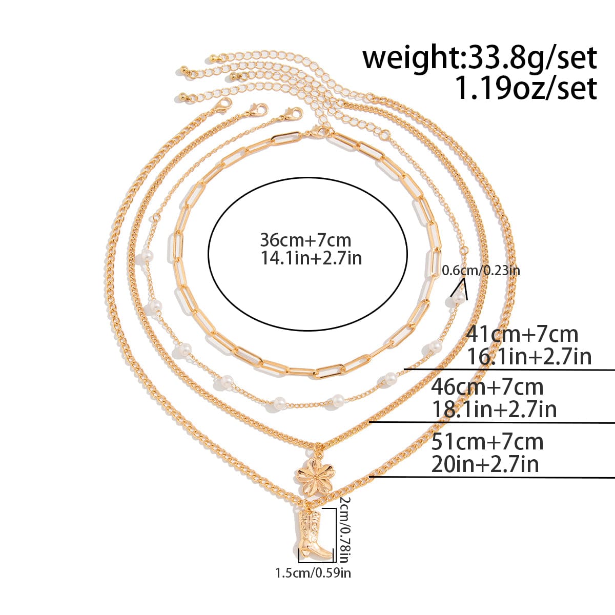 Boho Layered Flower Boot Pendant Pearl Chain Necklace Set - ArtGalleryZen