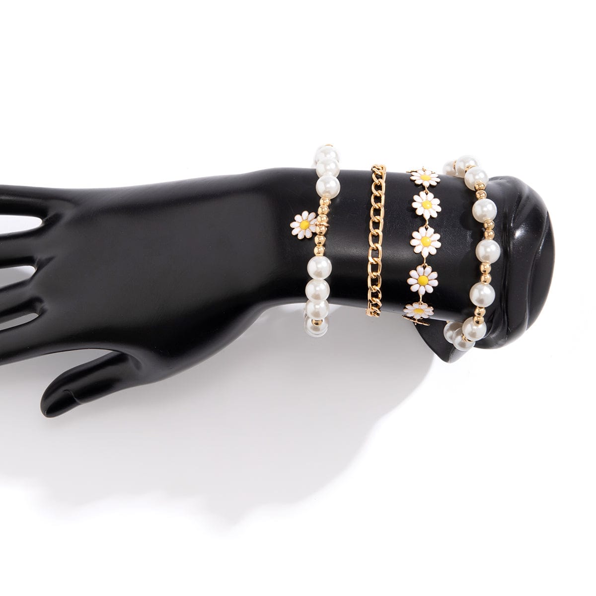 Boho Layered Flower Pearl Chain Bracelet Set - ArtGalleryZen