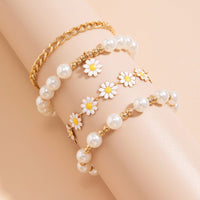 Thumbnail for Boho Layered Flower Pearl Chain Bracelet Set - ArtGalleryZen