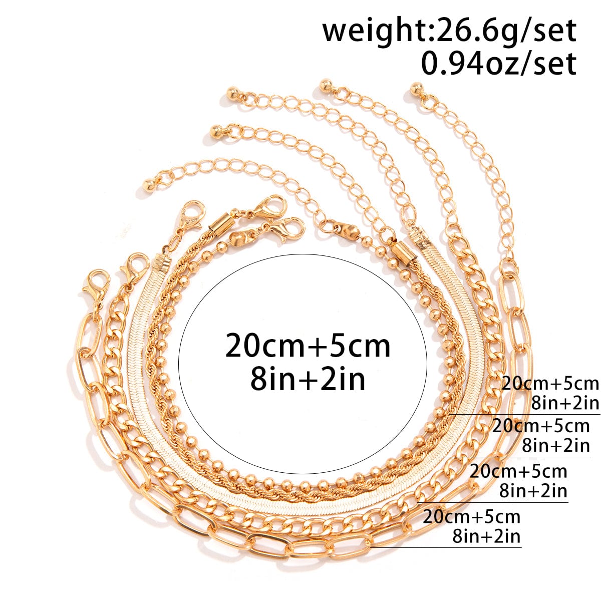 Boho Layered Gold Plated Cable Chain Stackable Anklet Set - ArtGalleryZen