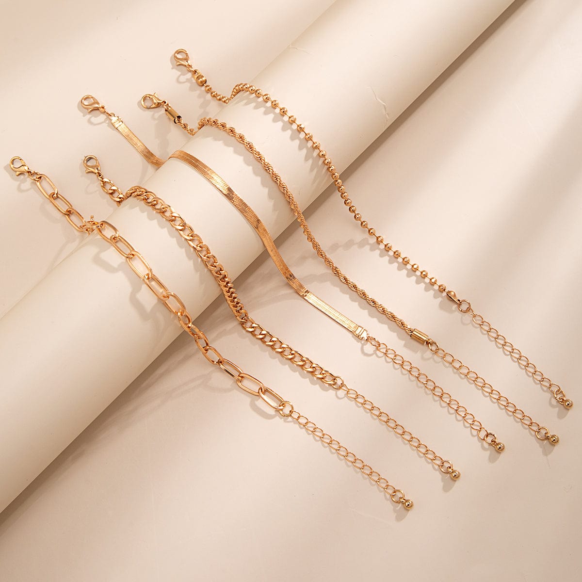 Boho Layered Gold Plated Cable Chain Stackable Anklet Set - ArtGalleryZen
