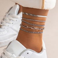 Thumbnail for Boho Layered Gold Silver Plated Curb Chain Stackable Anklet Set - ArtGalleryZen