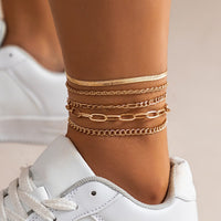 Thumbnail for Boho Layered Gold Silver Plated Curb Chain Stackable Anklet Set - ArtGalleryZen