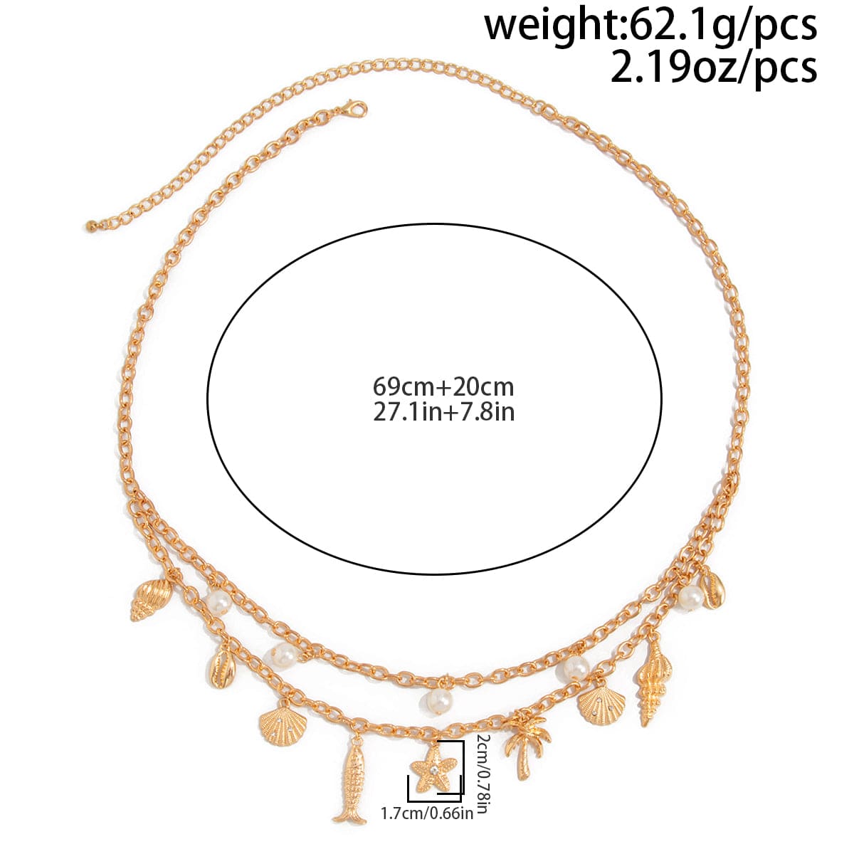 Boho Layered Goldfish Coconut Tree Starfish Tassel Waist Chain - ArtGalleryZen