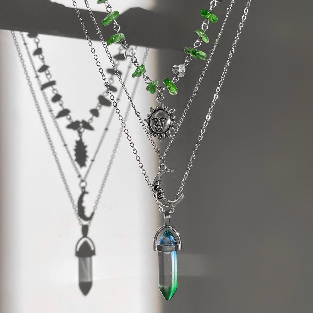 Boho Layered Healing Crystal Sun Moon Pendant Turquoise Stone Necklace Set - ArtGalleryZen