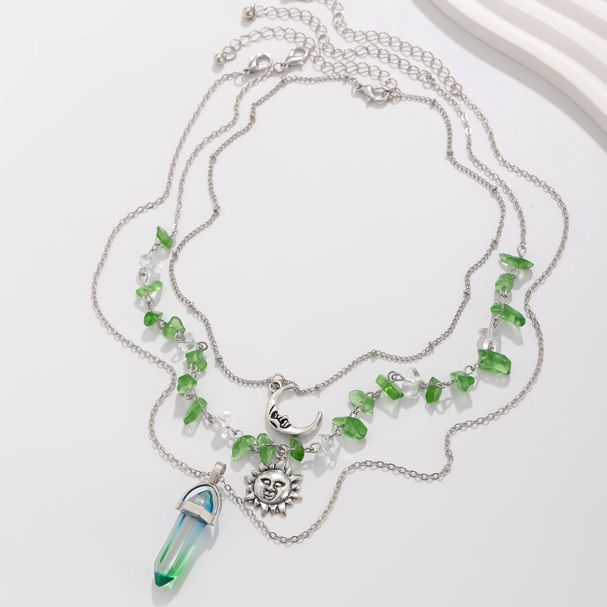 Boho Layered Healing Crystal Sun Moon Pendant Turquoise Stone Necklace Set - ArtGalleryZen