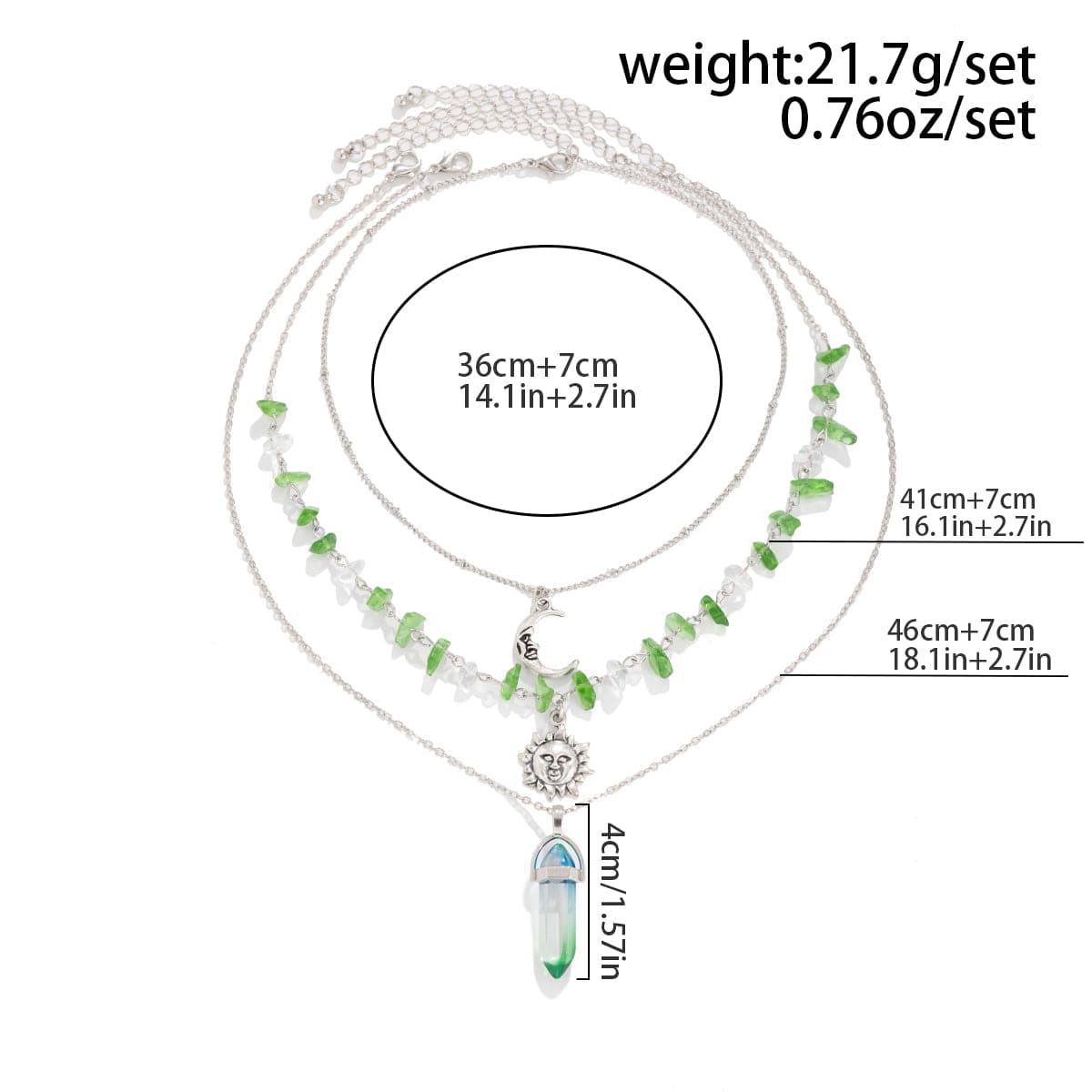 Boho Layered Healing Crystal Sun Moon Pendant Turquoise Stone Necklace Set - ArtGalleryZen