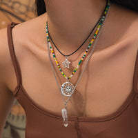 Thumbnail for Boho Layered Healing Crystal Sun Moon Star Pendant Seed Beaded Necklace Set - ArtGalleryZen