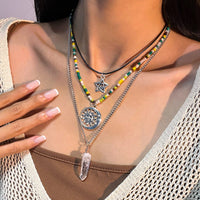 Thumbnail for Boho Layered Healing Crystal Sun Moon Star Pendant Seed Beaded Necklace Set - ArtGalleryZen