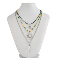 Thumbnail for Boho Layered Healing Crystal Sun Moon Star Pendant Seed Beaded Necklace Set - ArtGalleryZen