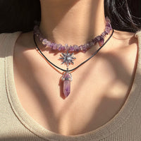 Thumbnail for Boho Layered Healing Crystal Sun Pendant Turquoise Stone Choker Necklace Set - ArtGalleryZen