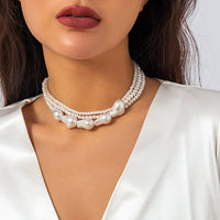Thumbnail for Boho Layered Irregular Chunky Pearl Chain Choker Necklace - ArtGalleryZen