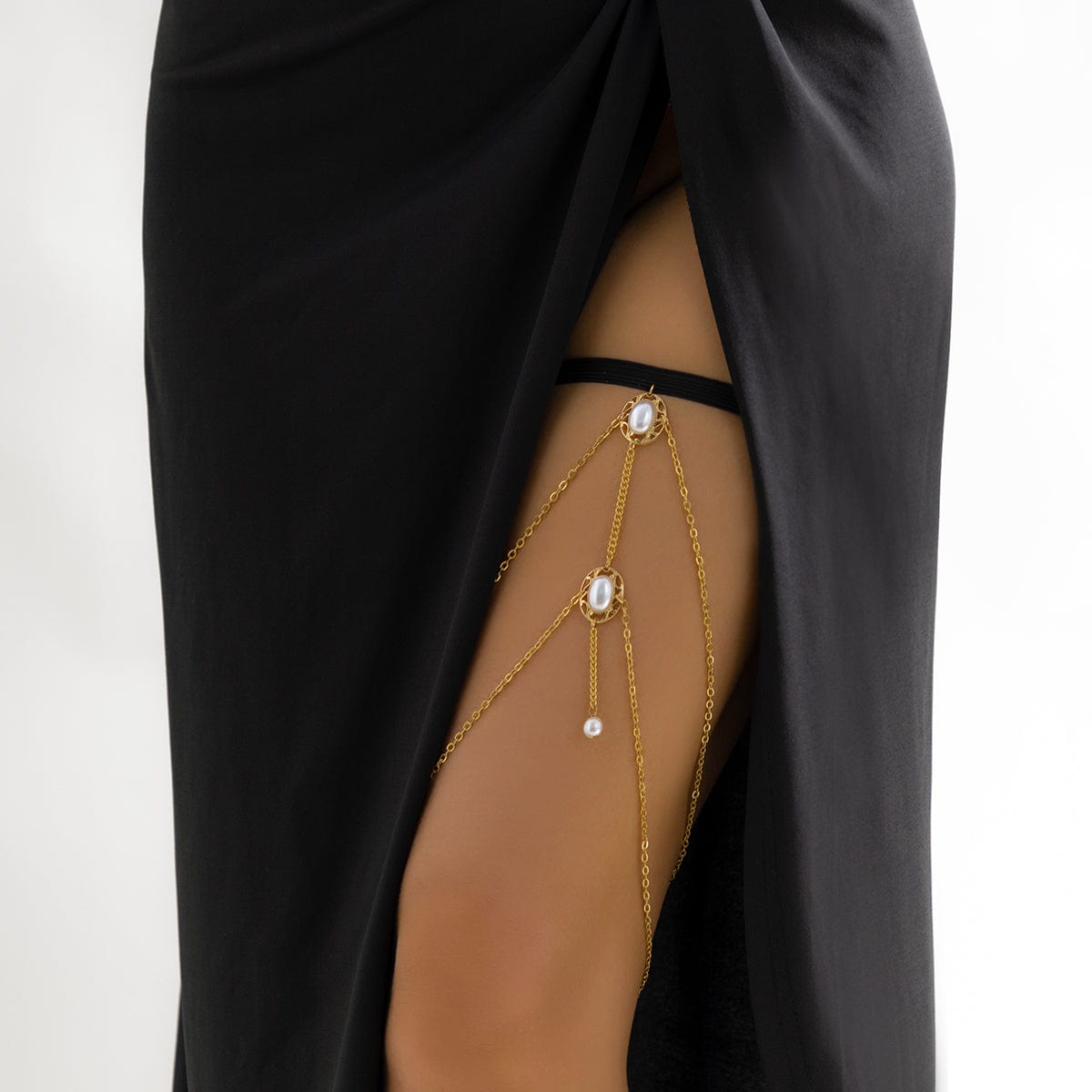 Boho Layered Pearl Charm Elastic Cable Thigh Leg Chain - ArtGalleryZen
