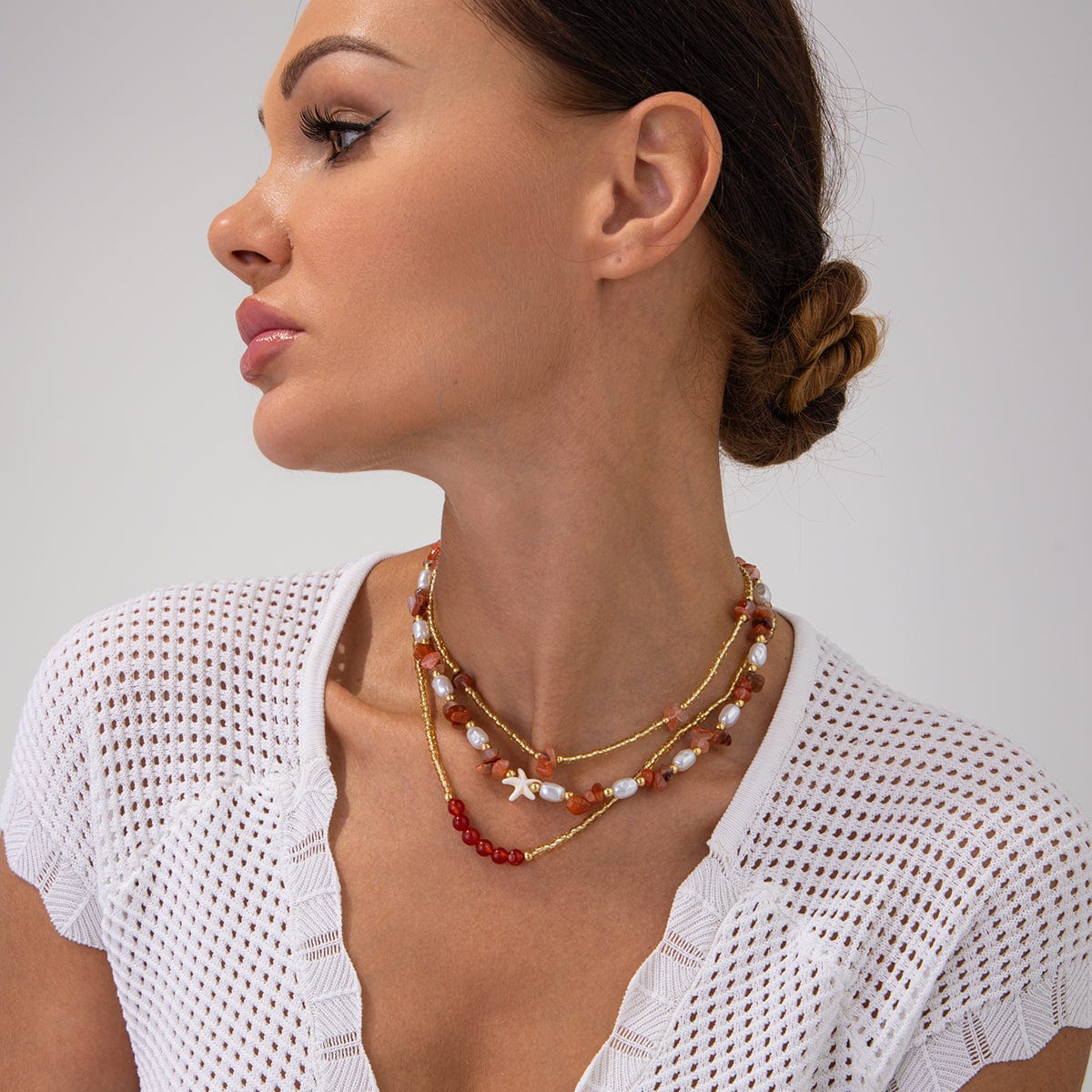 Boho Layered Pearl Turquoise Stone Seed Beaded Necklace Set - ArtGalleryZen