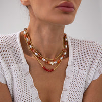 Thumbnail for Boho Layered Pearl Turquoise Stone Seed Beaded Necklace Set - ArtGalleryZen